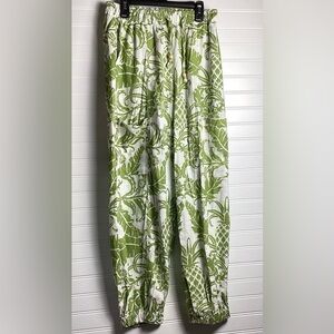Rachel Zoe NWT Leafy Green and White print Linen Blend Joggers Size XS